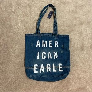 American Eagle Blue Denim Tote Bag w/ Pockets NWT